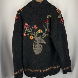 Lost Horizons Handcrafted Wool Jacket XXL Fleece Lined Nepal Deer Floral